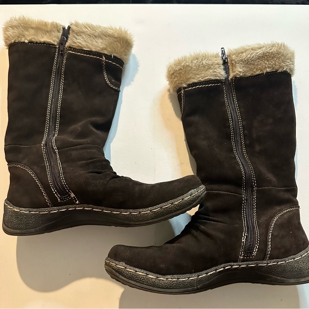 G.H. Bass Otto Suede Snow Boots Women’s 8 Brown Faux Fur Mid Calf Winter - Picture 6 of 13